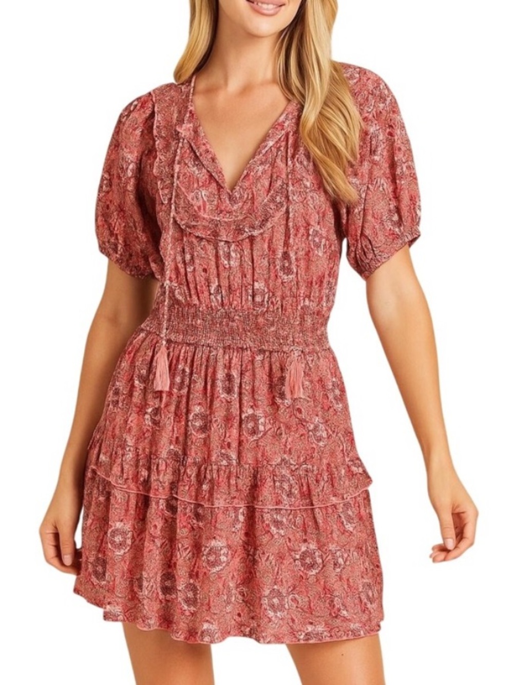 NWT Maisie Cotton Gauze Floral Mini Dress with Tassel Ties, Women’s L